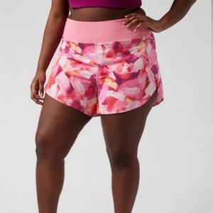 Athleta Printed Mesh Racerrun 4" Women's Athletic Shorts Abstract Pink Orange 1X